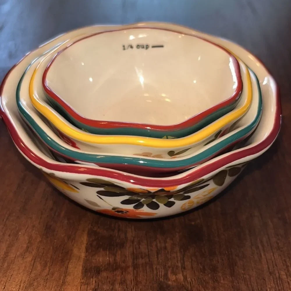 Set of 4 Pioneer Woman Nesting Measuring Cups -Different Floral Ceramic Bowls